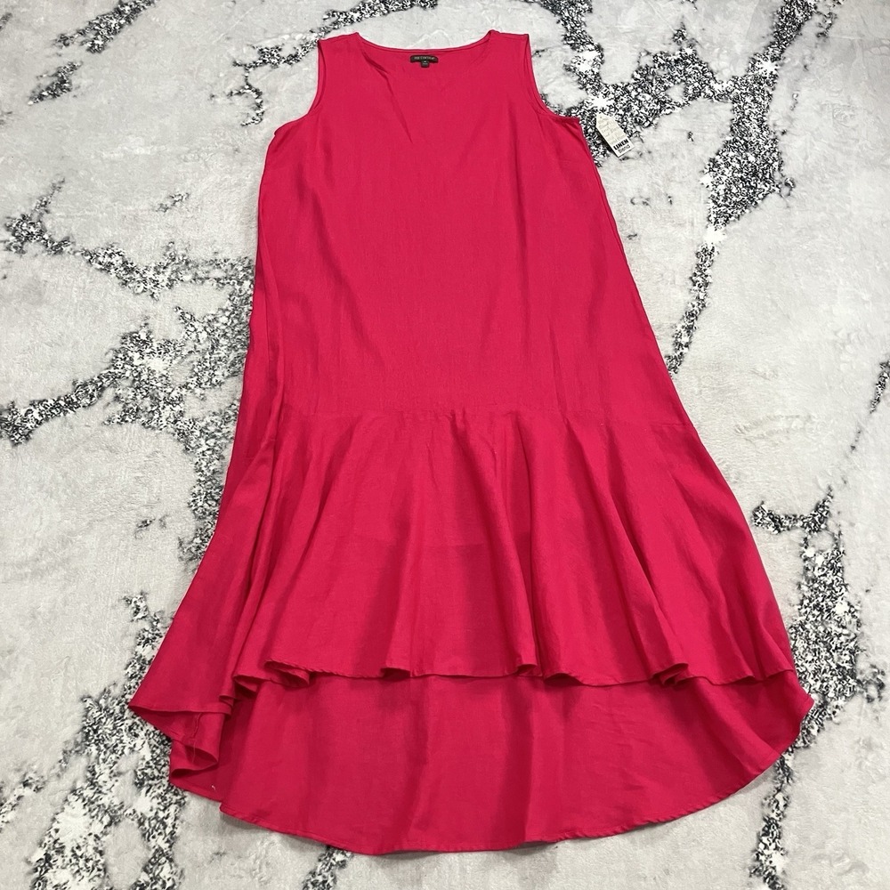 For Cynthia Linen Blend‎ Pink Layered High Low Midi Dress Women Size M NWT